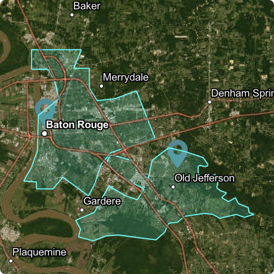 Satellite view of Baton Rouge and St. George